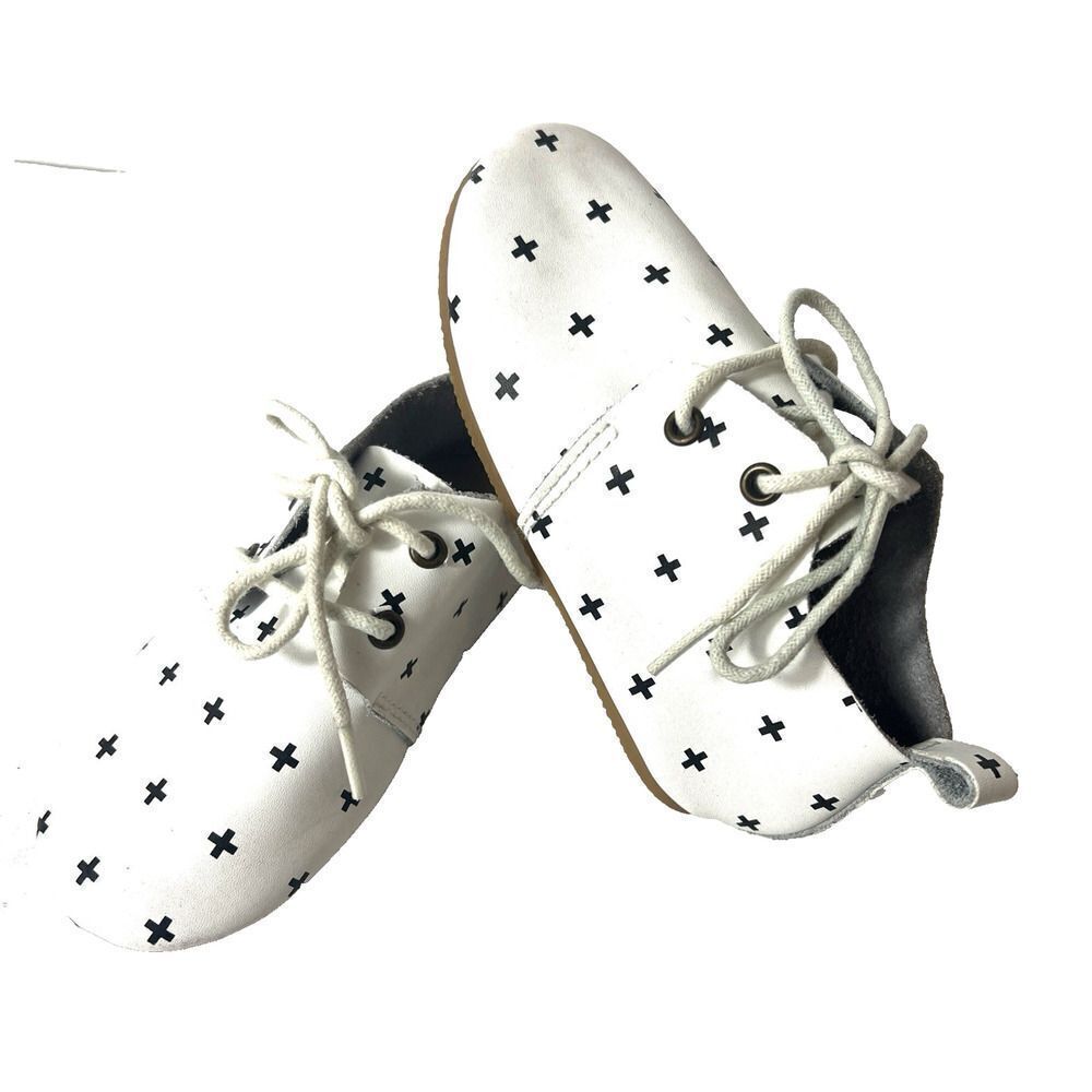 Piper Finn Little Kids Infants 7 Soft Leather White Cross Print Moccasin Lace Up